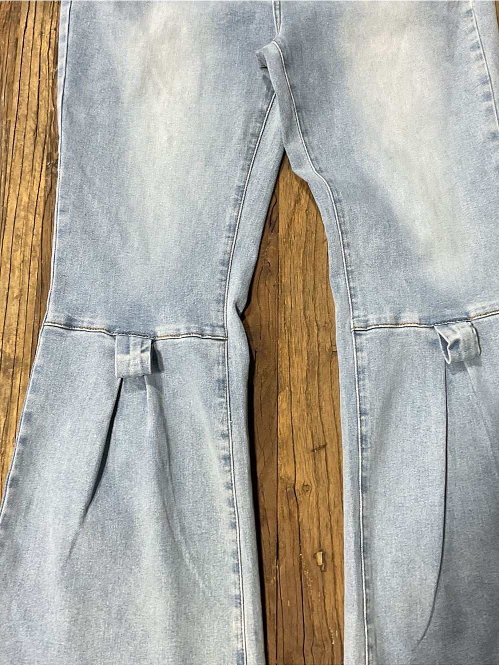 Light Blue High-Rise Flare Jeans with Knee Bow Carpenter Detail - Picture 3 of 11